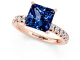 Rose gold Princess Cut Blue Sapphire Solitaire Pavé Engagement Ring with Round Band and Prong Setting_73
