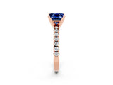Rose gold Princess Cut Blue Sapphire Solitaire Pavé Engagement Ring with Round Band and Prong Setting_74