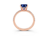 Rose gold Princess Cut Blue Sapphire Solitaire Pavé Engagement Ring with Round Band and Prong Setting_75
