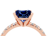 Rose gold Princess Cut Blue Sapphire Solitaire Pavé Engagement Ring with Round Band and Prong Setting_76
