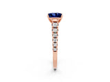Rose gold Princess Cut Blue Sapphire Solitaire Ring with Cathedral Setting and Pavé Band_2