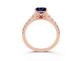 Rose gold Princess Cut Blue Sapphire Solitaire Ring with Cathedral Setting and Pavé Band_3