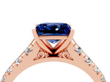 Rose gold Princess Cut Blue Sapphire Solitaire Ring with Cathedral Setting and Pavé Band_4
