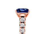 Rose gold Princess Cut Blue Sapphire Solitaire Ring with Cathedral Setting and Pavé Band_5