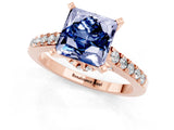 Rose gold Princess Cut Blue Sapphire Solitaire Ring with Crossover Gallery and Round  Pavé Band_13