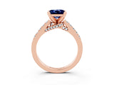 Rose gold Princess Cut Blue Sapphire Solitaire Ring with Crossover Gallery and Round  Pavé Band_15