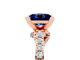 Rose gold Princess Cut Blue Sapphire Solitaire Ring with Crossover Gallery and Round  Pavé Band_17