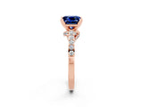 Rose gold Princess Cut Blue Sapphire Solitaire Ring with Crossover Gallery and Round  Pavé Band_38