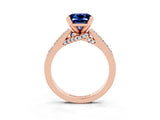 Rose gold Princess Cut Blue Sapphire Solitaire Ring with Crossover Gallery and Round  Pavé Band_39