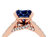 Rose gold Princess Cut Blue Sapphire Solitaire Ring with Crossover Gallery and Round  Pavé Band_40