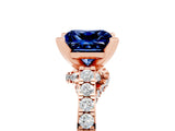 Rose gold Princess Cut Blue Sapphire Solitaire Ring with Crossover Gallery and Round  Pavé Band_41