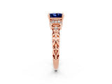Rose gold Princess Cut Blue Sapphire Solitaire Ring with Filigree Band and Four-Prong Setting_26