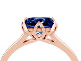 Rose gold Princess Cut Blue Sapphire Solitaire Ring with Flower Prong Setting and Classic Band_16