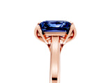 Rose gold Princess Cut Blue Sapphire Solitaire Ring with Flower Prong Setting and Classic Band_17