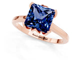 Rose gold Princess Cut Blue Sapphire Solitaire Ring with Flower Prong Setting and Classic Band_37