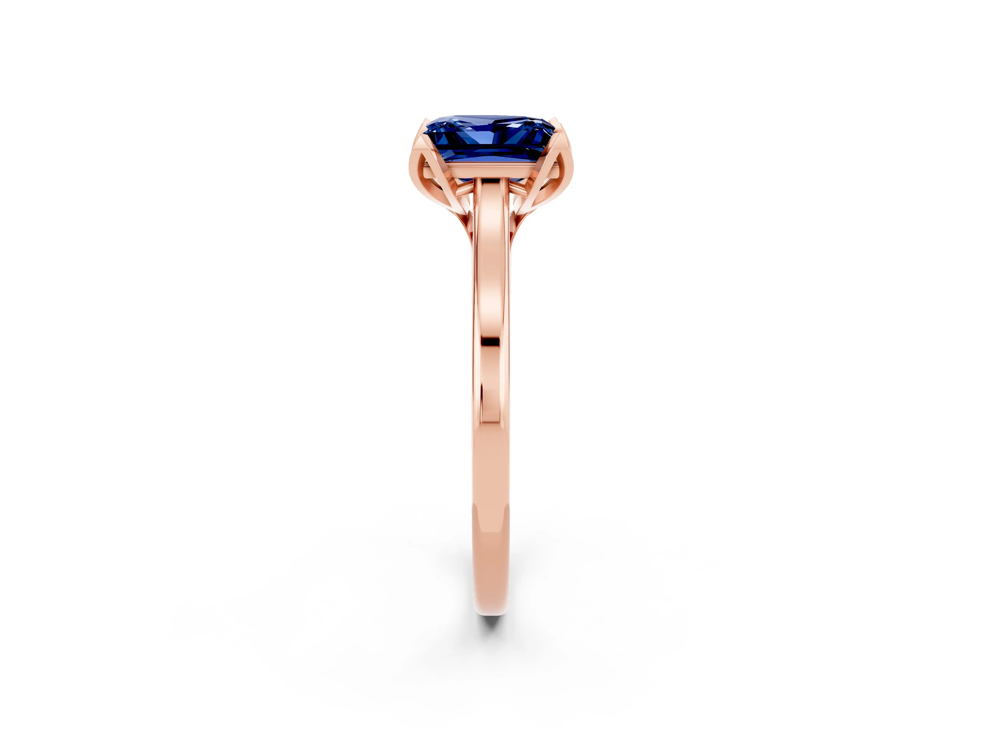 Rose gold Princess Cut Blue Sapphire Solitaire Ring with Flower Prong Setting and Classic Band_38