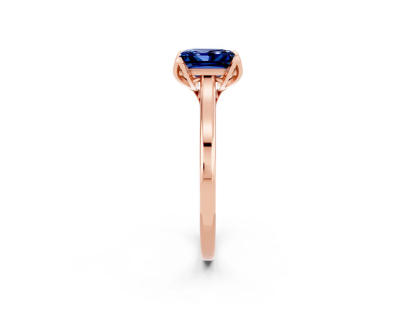 Rose gold Princess Cut Blue Sapphire Solitaire Ring with Flower Prong Setting and Classic Band