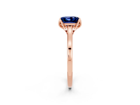Rose gold Princess Cut Blue Sapphire Solitaire Ring with Flower Prong Setting and Classic Band_38