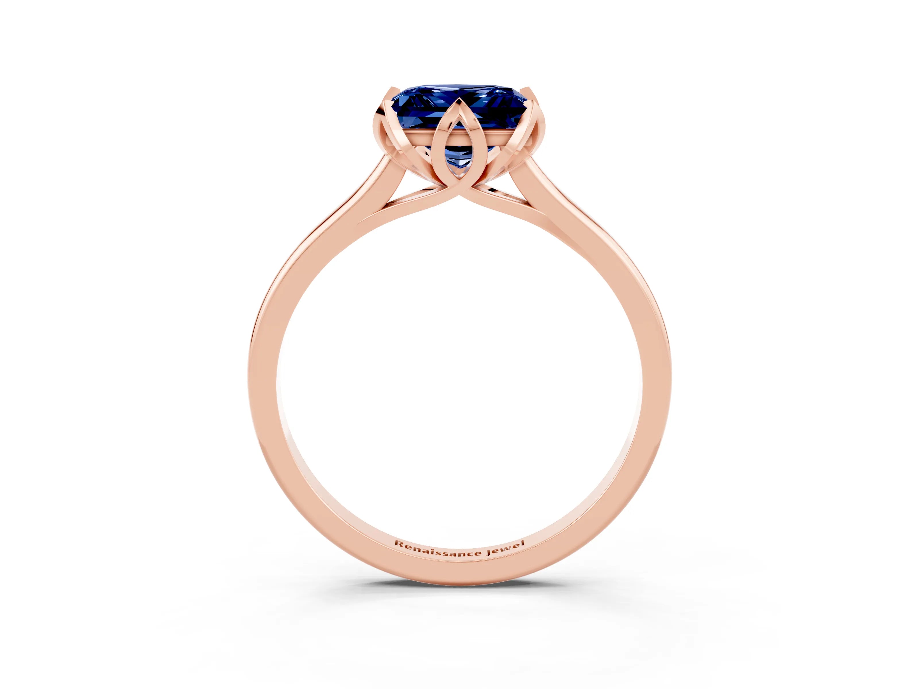 Rose gold Princess Cut Blue Sapphire Solitaire Ring with Flower Prong Setting and Classic Band_39