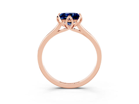 Rose gold Princess Cut Blue Sapphire Solitaire Ring with Flower Prong Setting and Classic Band_39
