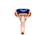 Rose gold Princess Cut Blue Sapphire Solitaire Ring with Flower Prong Setting and Classic Band_41