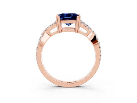 Rose gold Princess Cut Blue Sapphire Solitaire Ring with Four-Prong Setting and Twisted Pavé Band_3