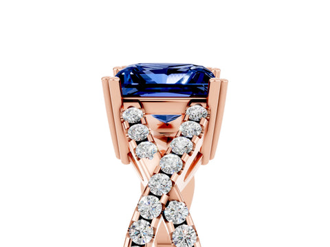 Rose gold Princess Cut Blue Sapphire Solitaire Ring with Four-Prong Setting and Twisted Pavé Band_5