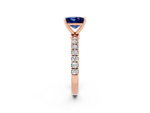 Rose gold Princess Cut Blue Sapphire Solitaire Ring with Pavé Accents and Four-Prong Setting_2