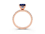 Rose gold Princess Cut Blue Sapphire Solitaire Ring with Pavé Accents and Four-Prong Setting_3