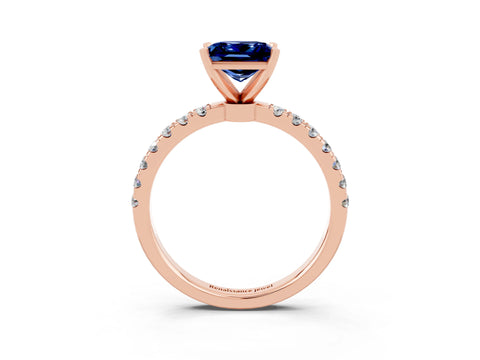 Rose gold Princess Cut Blue Sapphire Solitaire Ring with Pavé Accents and Four-Prong Setting_3