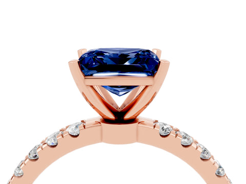 Rose gold Princess Cut Blue Sapphire Solitaire Ring with Pavé Accents and Four-Prong Setting_4