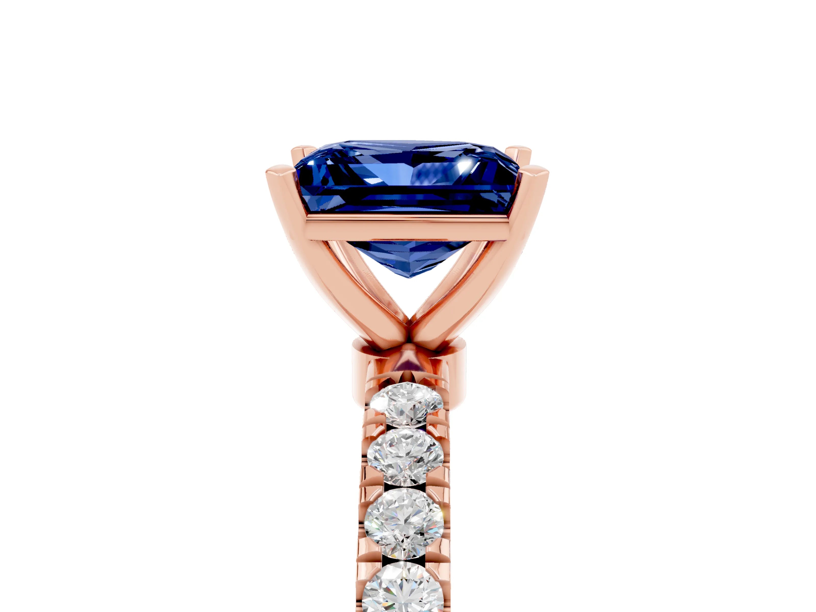 Rose gold Princess Cut Blue Sapphire Solitaire Ring with Pavé Accents and Four-Prong Setting_5