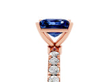 Rose gold Princess Cut Blue Sapphire Solitaire Ring with Pavé Accents and Four-Prong Setting_5