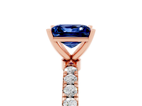 Rose gold Princess Cut Blue Sapphire Solitaire Ring with Pavé Accents and Four-Prong Setting_5