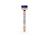 Rose gold Princess Cut Blue Sapphire Solitaire Ring with Pavé Band and Four-Prong Setting_26