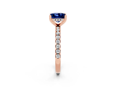 Rose gold Princess Cut Blue Sapphire Solitaire Ring with Pavé Band and Four-Prong Setting_26