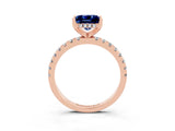 Rose gold Princess Cut Blue Sapphire Solitaire Ring with Pavé Band and Four-Prong Setting_27