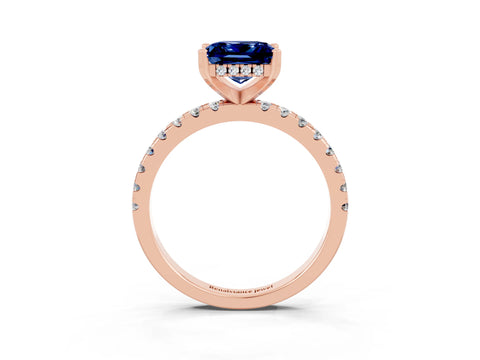 Rose gold Princess Cut Blue Sapphire Solitaire Ring with Pavé Band and Four-Prong Setting_27