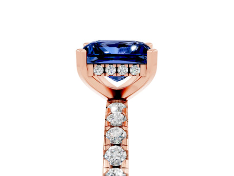 Rose gold Princess Cut Blue Sapphire Solitaire Ring with Pavé Band and Four-Prong Setting_29