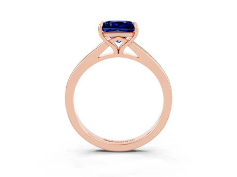 Rose gold Princess Cut Blue Sapphire Solitaire Ring with Pavé Band and Prong Setting_15