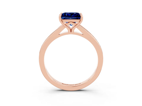 Rose gold Princess Cut Blue Sapphire Solitaire Ring with Pavé Band and Prong Setting_3