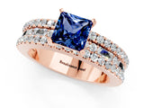 Rose gold Princess Cut Blue Sapphire Solitaire Ring with Pavé and Channel Set Band_1