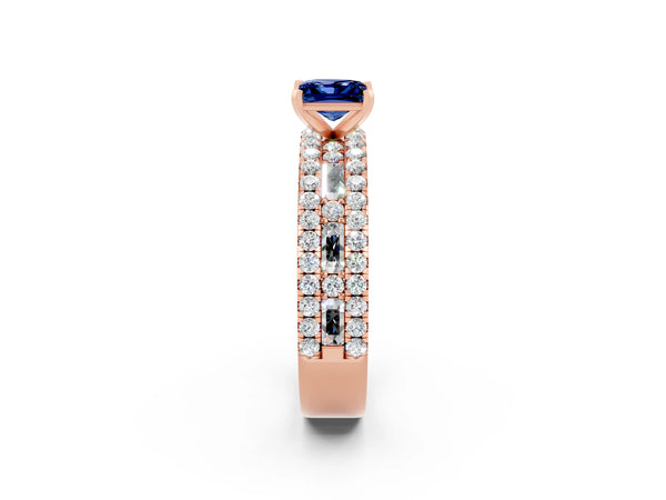 Rose gold Princess Cut Blue Sapphire Solitaire Ring with Pavé and Channel Set Band