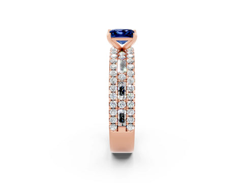 Rose gold Princess Cut Blue Sapphire Solitaire Ring with Pavé and Channel Set Band_2