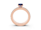 Rose gold Princess Cut Blue Sapphire Solitaire Ring with Pavé and Channel Set Band_3