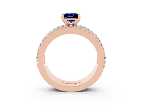 Rose gold Princess Cut Blue Sapphire Solitaire Ring with Pavé and Channel Set Band_3