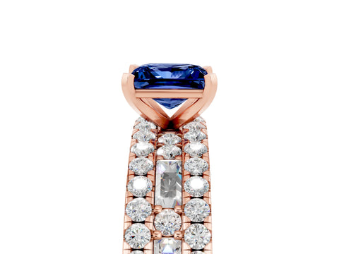 Rose gold Princess Cut Blue Sapphire Solitaire Ring with Pavé and Channel Set Band_5