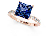 Rose gold Princess Cut Blue Sapphire Solitaire Ring with Pave Band and Four Prong Setting_13
