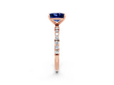 Rose gold Princess Cut Blue Sapphire Solitaire Ring with Pave Band and Four Prong Setting_14