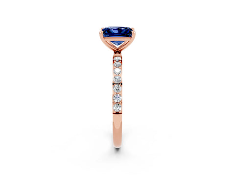 Rose gold Princess Cut Blue Sapphire Solitaire Ring with Pave Band and Four Prong Setting_14